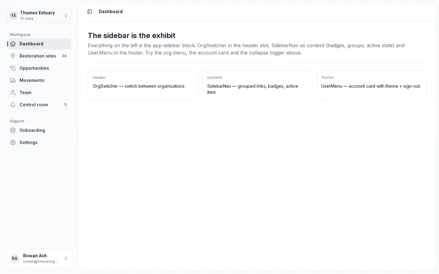 App sidebar block interface preview