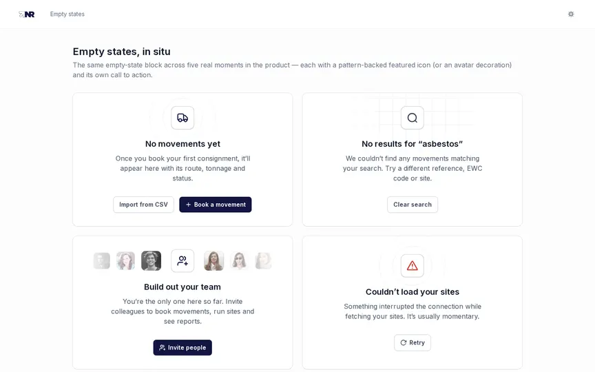 Empty states interface preview