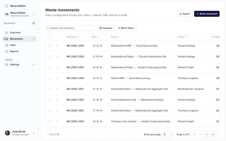 Movements interface preview