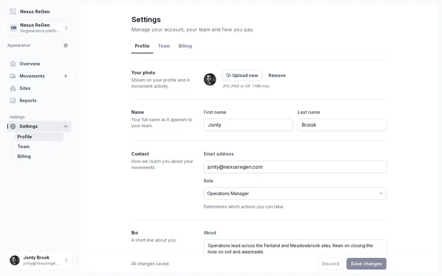 Settings · Profile interface preview