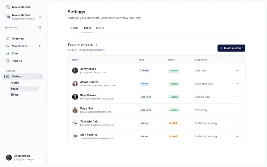 Settings · Team interface preview