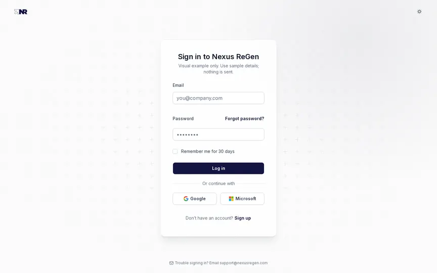 Sign in interface preview